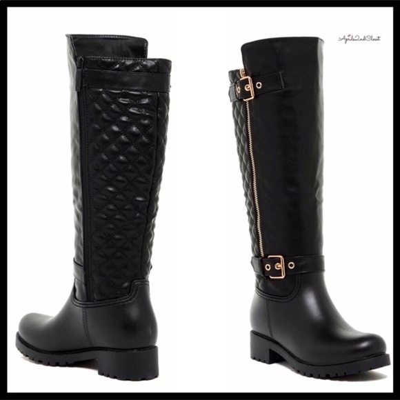 BLACK OVER THE KNEE BOOTS TALL ZIP MOTO RIDING A2C - Picture 7 of 8